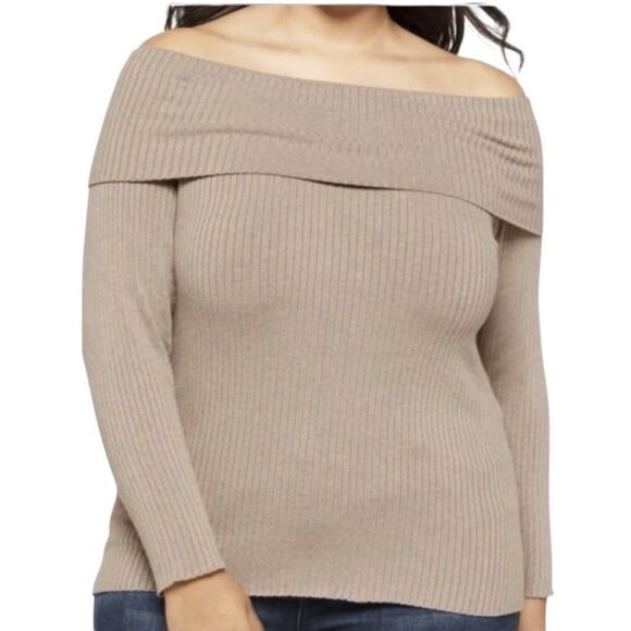 Stitch Fix Sweater Top Pullover 3X Tan Off The Shoulder Minimalist Quiet Luxury - Picture 2 of 6